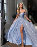 BKLD 2025 Evening Party Dress Sequin A-Line Strapless Sexy Fashion Solid Color Split Long Dresses Solid Color Women Clothing