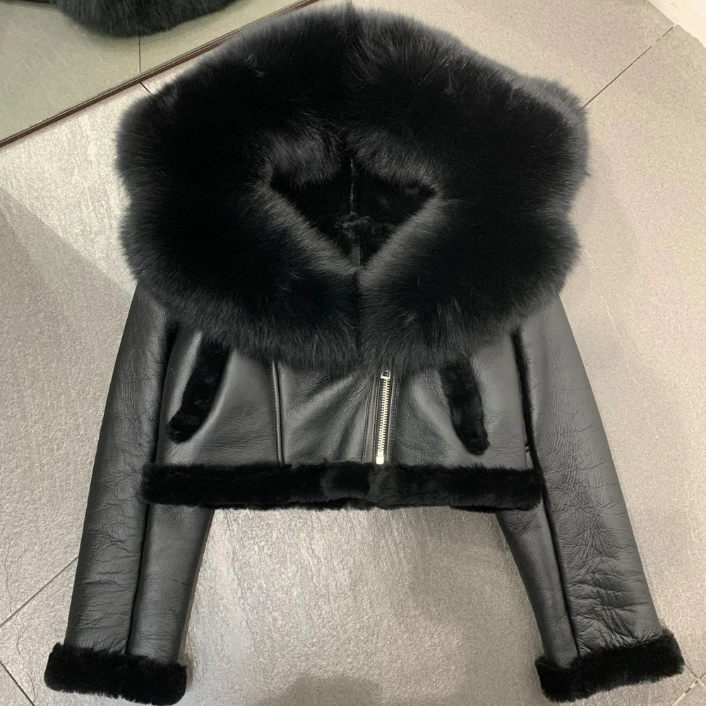 Shearling Luxe Fur-Collar Leather Jacket – Premium Winter Outerwear