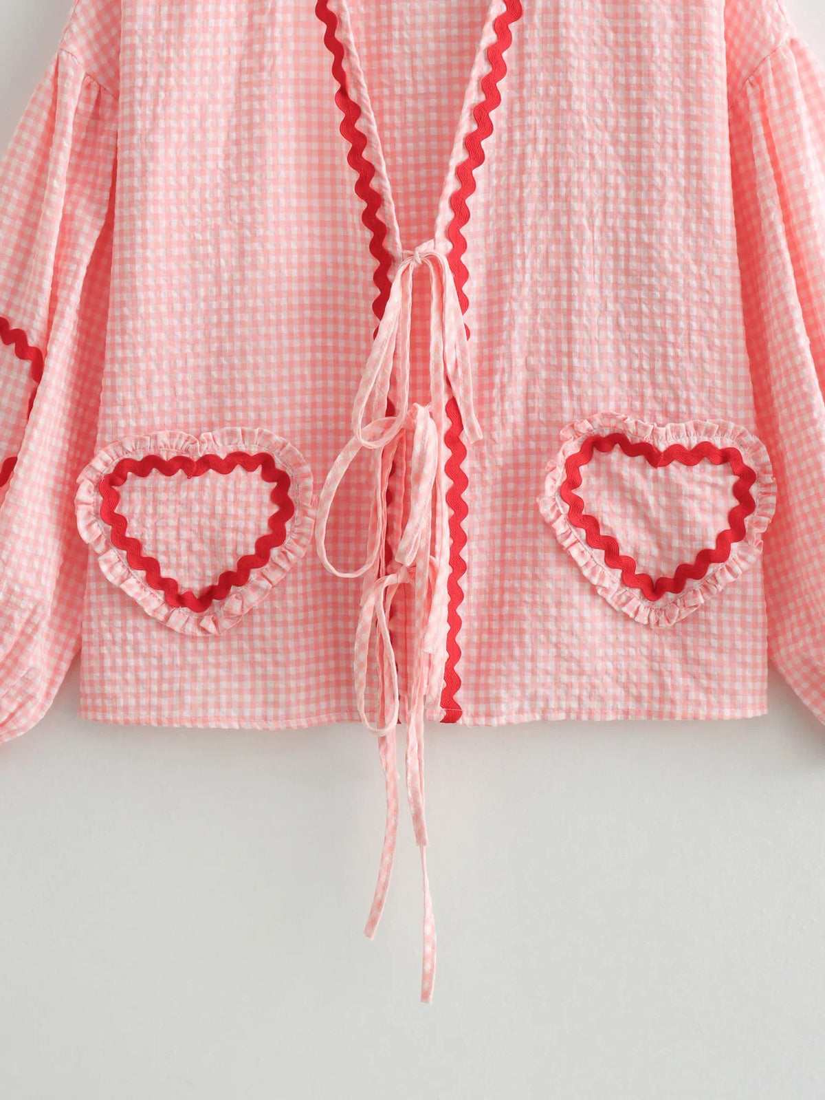 Heart Pockets Ladies V Neck Bow Buttons Blouses