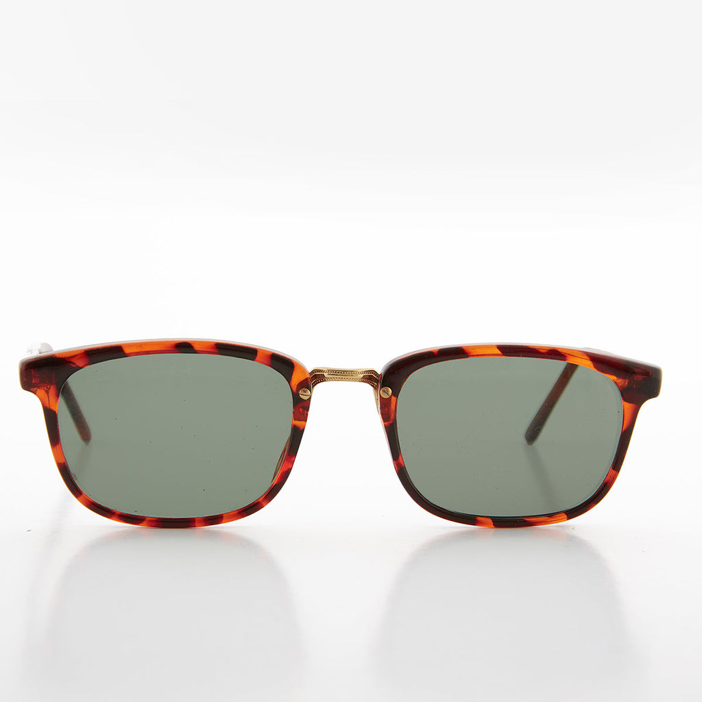 Rectangular Preppy Vintage Horn Rim Sunglass with Glass Lens - Spence