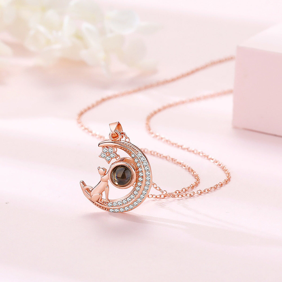 Customizable photo Cute moon necklace Projection Necklace