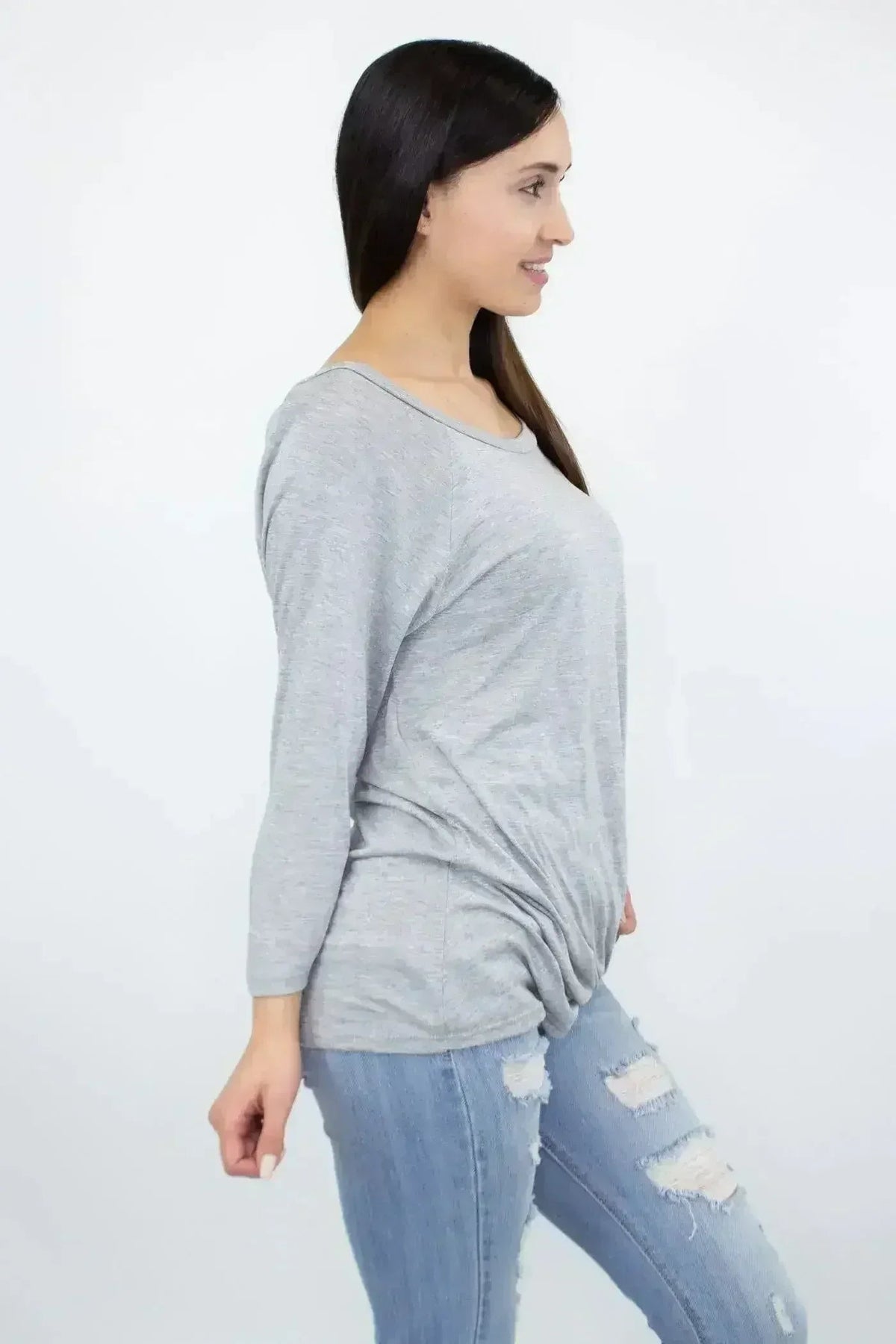 Twisted Front Comfort Top - Heather Grey | Femstylo