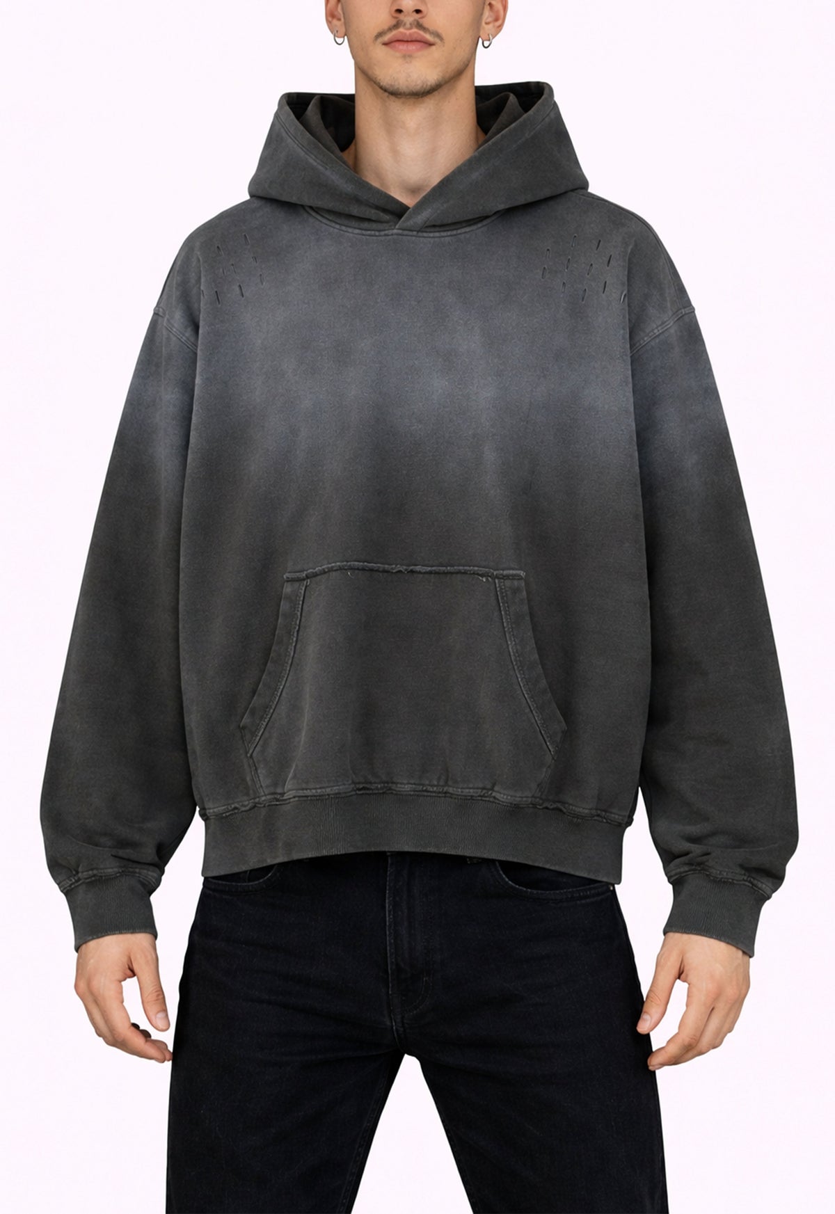 GREY DISTRESSED HOODIE