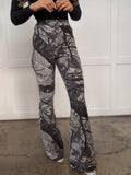 Fiona High Waisted Bell Bottom Flare Jeans - Storm Grey Camo