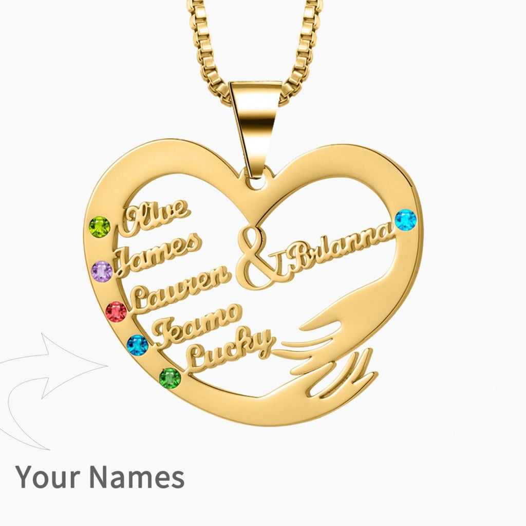 Custom Mom Necklace With Birthstones Personalized Heart Mother And Child Name Pendant
