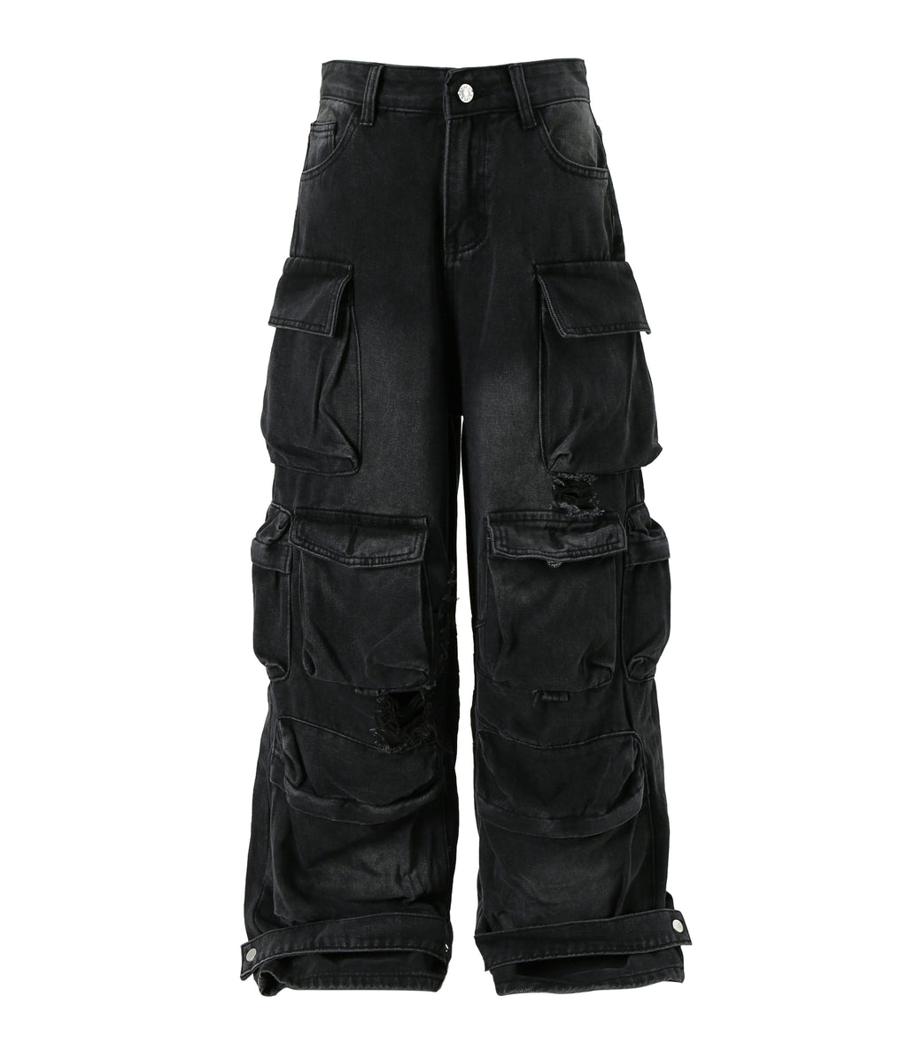 NOIR DISTRESSED CARGO DENIM
