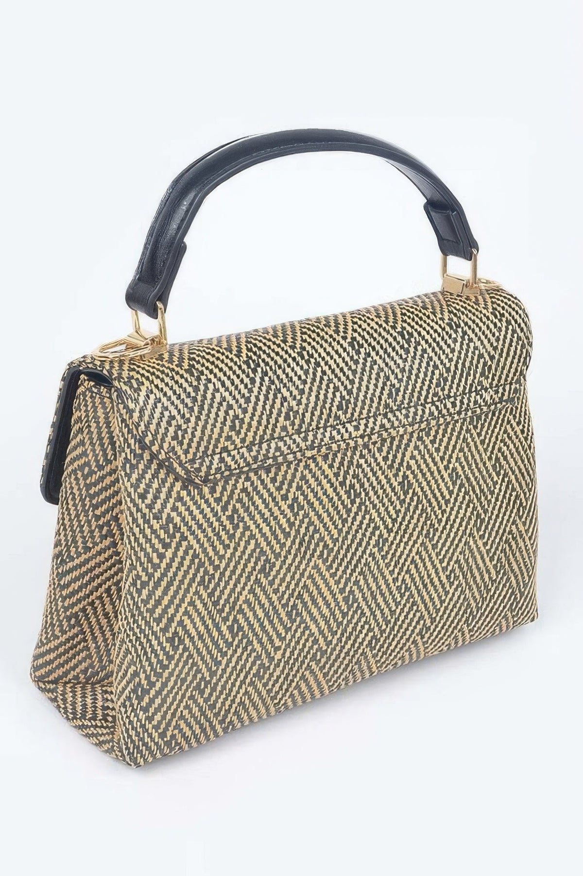 Faux Straw Top Handle Bag