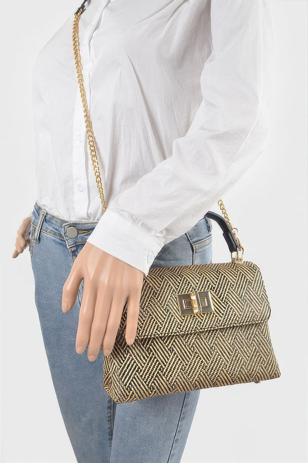 Faux Straw Top Handle Bag