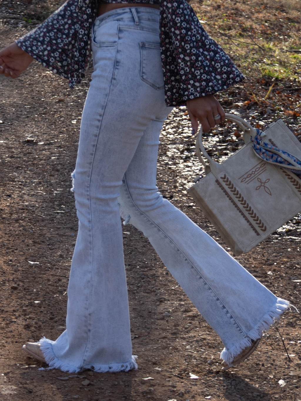 Lucy Asymmetrical Distressed Flare Jeans