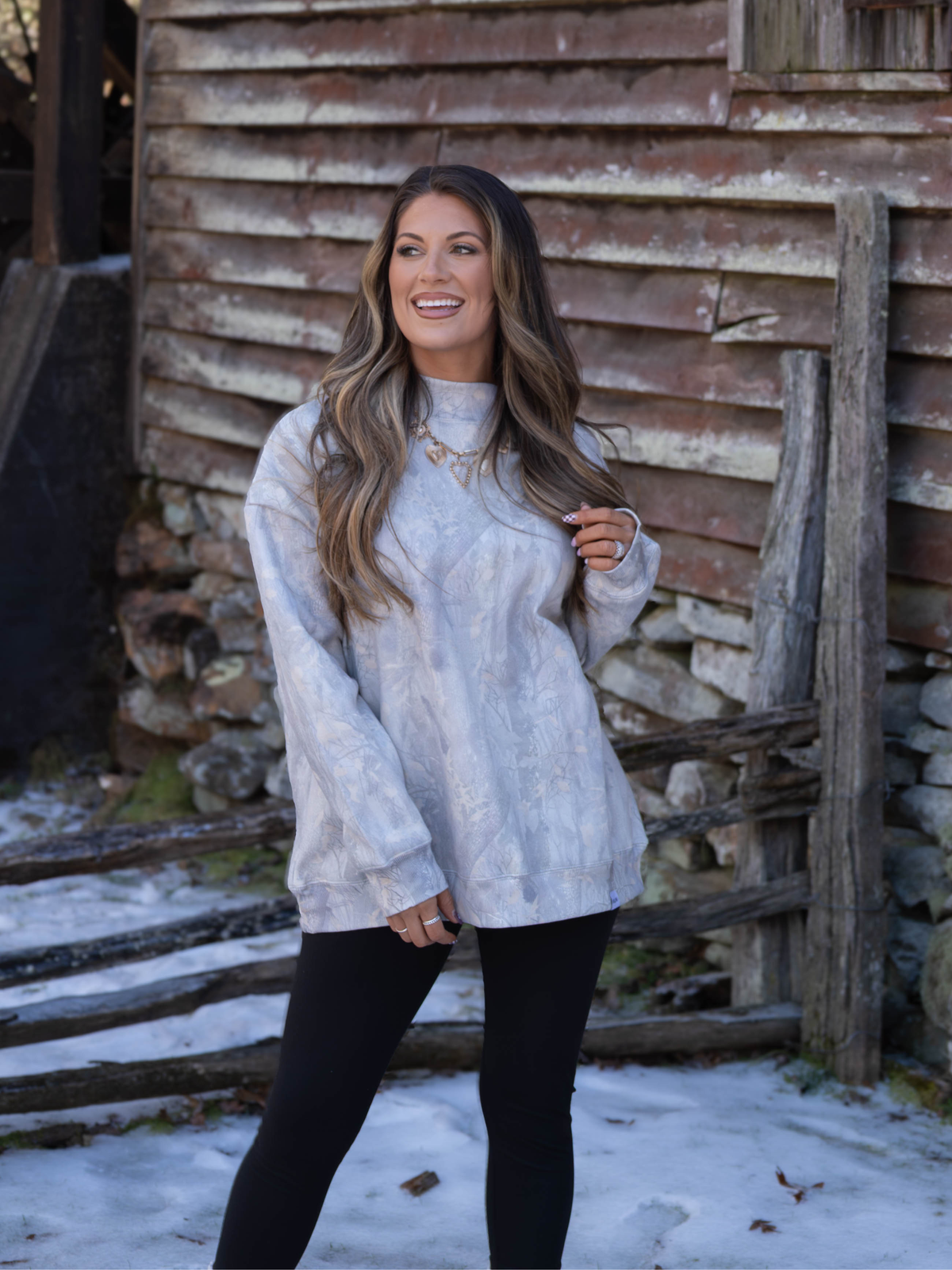 Tilly Oversized Light Camo Mockneck Crew