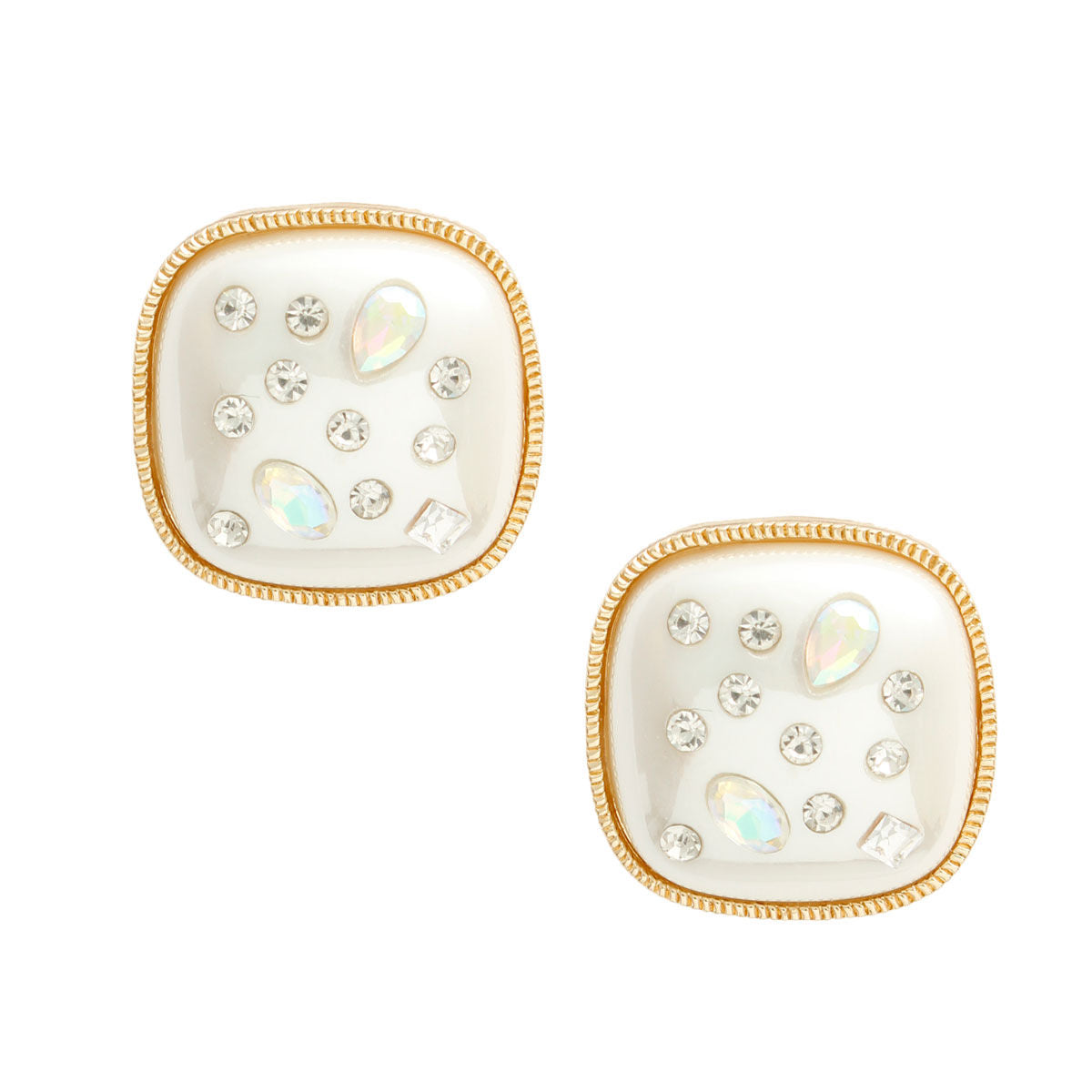 Square Pearl Stud Earrings Gold Cream Stylish Fashion Jewelry
