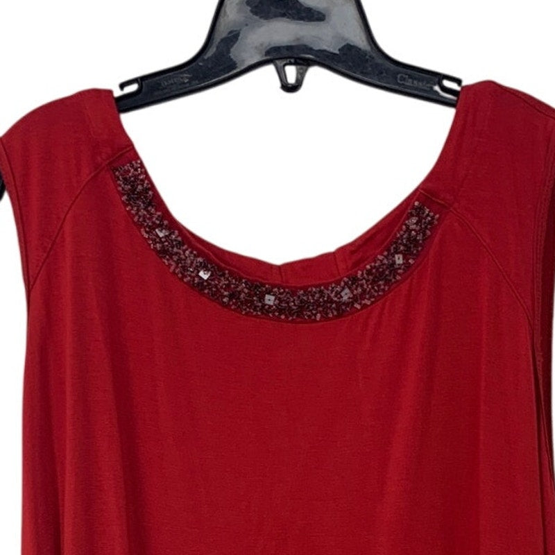 Liz Claiborne Womens Plus 3X Red Rayon Spandex Beaded Neck Sleeveless Career Top