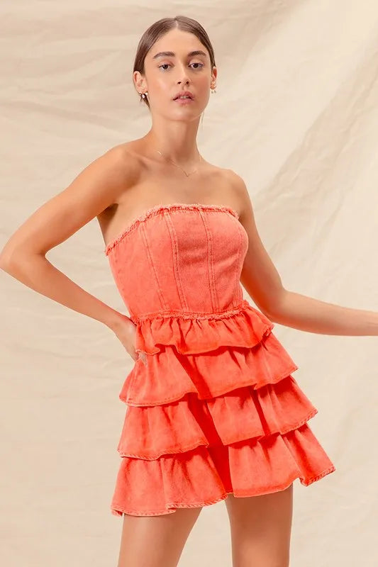 Strapless Ruffle Layered Game Day Cheer Up Dress