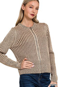 Ribbed Two Tone Zip Up Sweater Cardigan