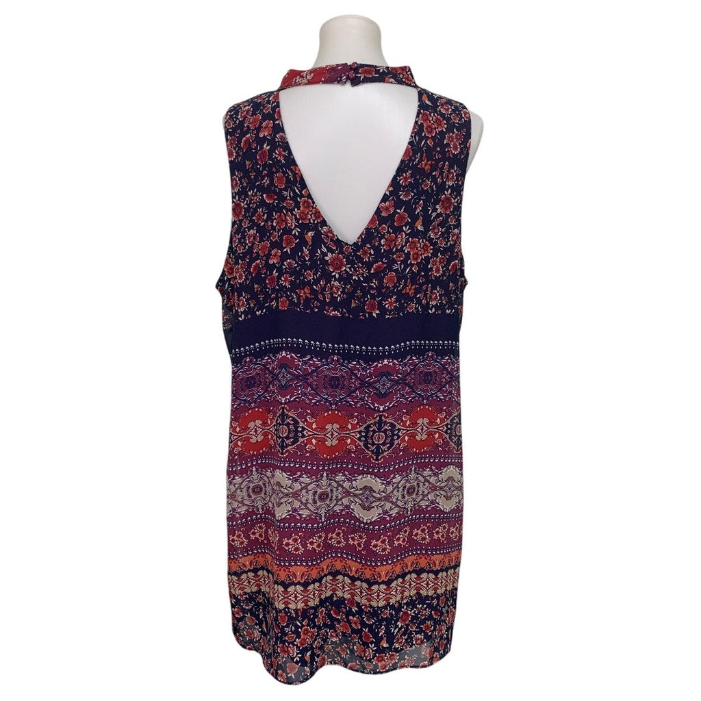 By & By Womens XXL Sleeveless Keyhole Lined Floral Sheath Dress w Necklace