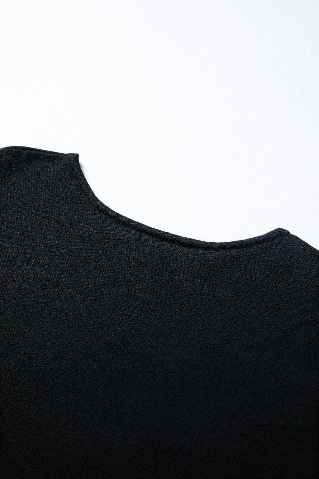 Black Asymmetric Neck Batwing Sleeve Shift Mini Sweater Dress