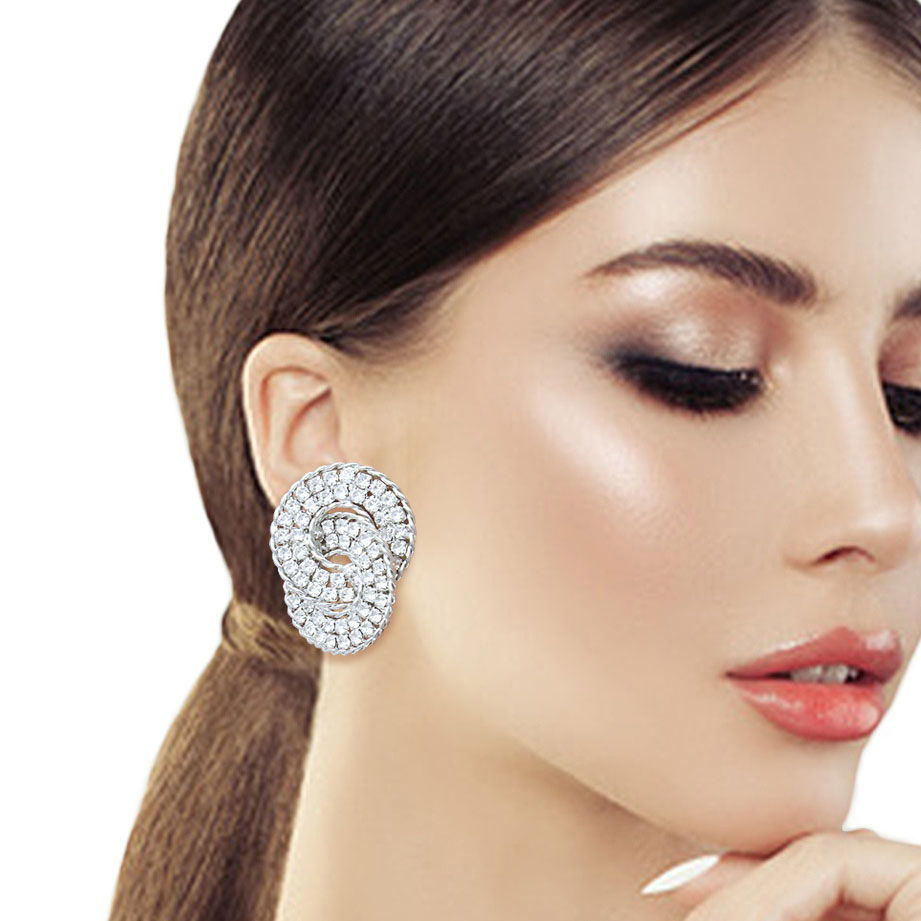 Hooked Ring Stud Earrings Silver Crystal Stylish Fashion Jewelry