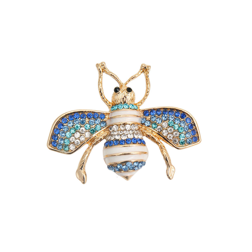 Statement Bee Brooch with Blue Rhinestones Stylish Fashion Jewelry Accessory