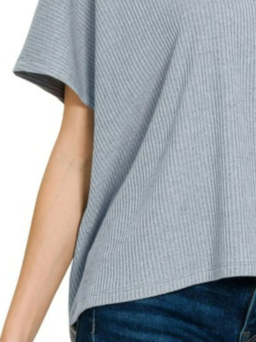 Ribbed Round-Neck Short-Sleeve Knit Top