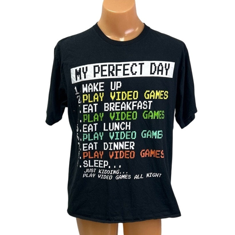 My Perfect Day List Mens XL Gaming 100% Cotton Short Sleeve Crew Neck Tee Shirt
