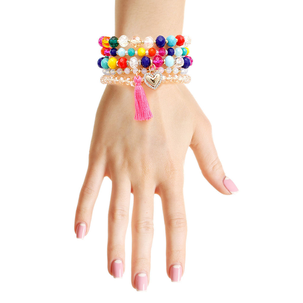 Heart Tassel Bracelets 5 Pcs Set – Trendy Rainbow Fashion Jewelry