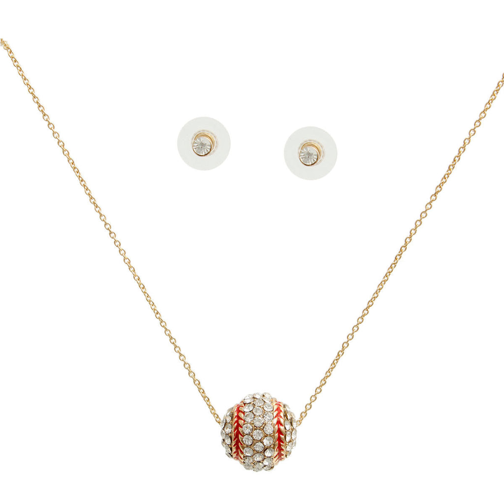 Statement Baseball Necklace Set with Pave Rhinestones, Trendy Fashion Jewelry
