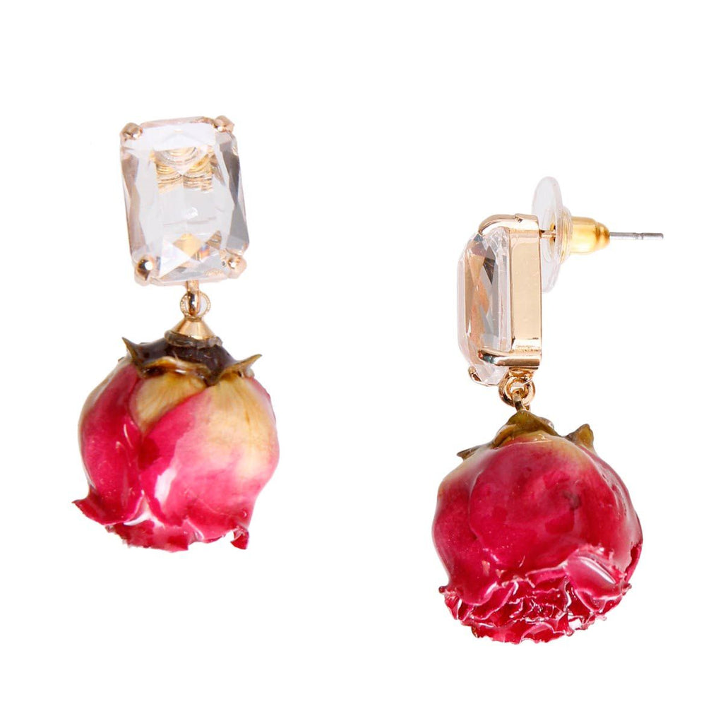 Dried Rose Bud Earrings Purple Stylish Statement Jewelry