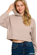 Drop Shoulder Ribbed Crop Hoodie