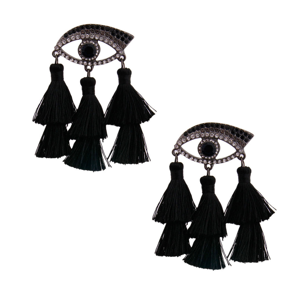 Tassel Earrings Black Evil Eye Stylish Statement Jewelry