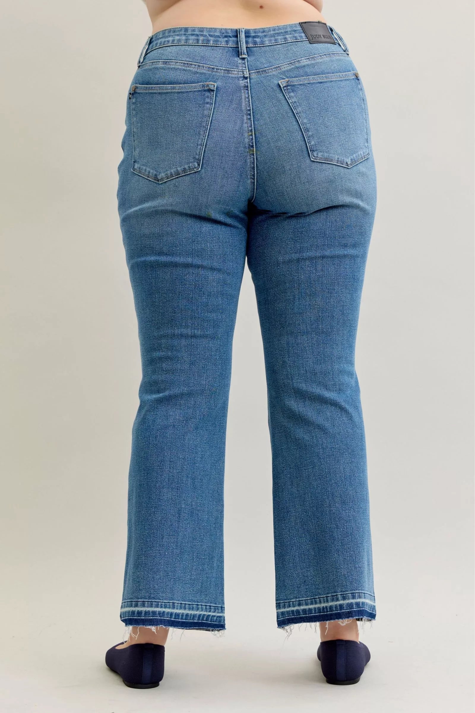 Full Size Mid Rise Slim Bootcut Tummy Control Release Hem Jeans Plus Size