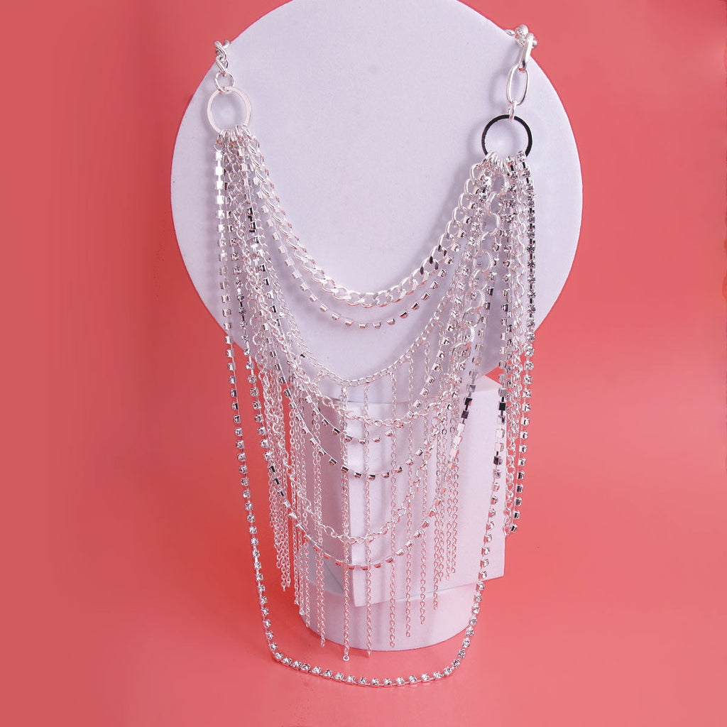 Statement Silver Vintage Fringe Chain Necklace Stylish Chic Jewelry Accessory