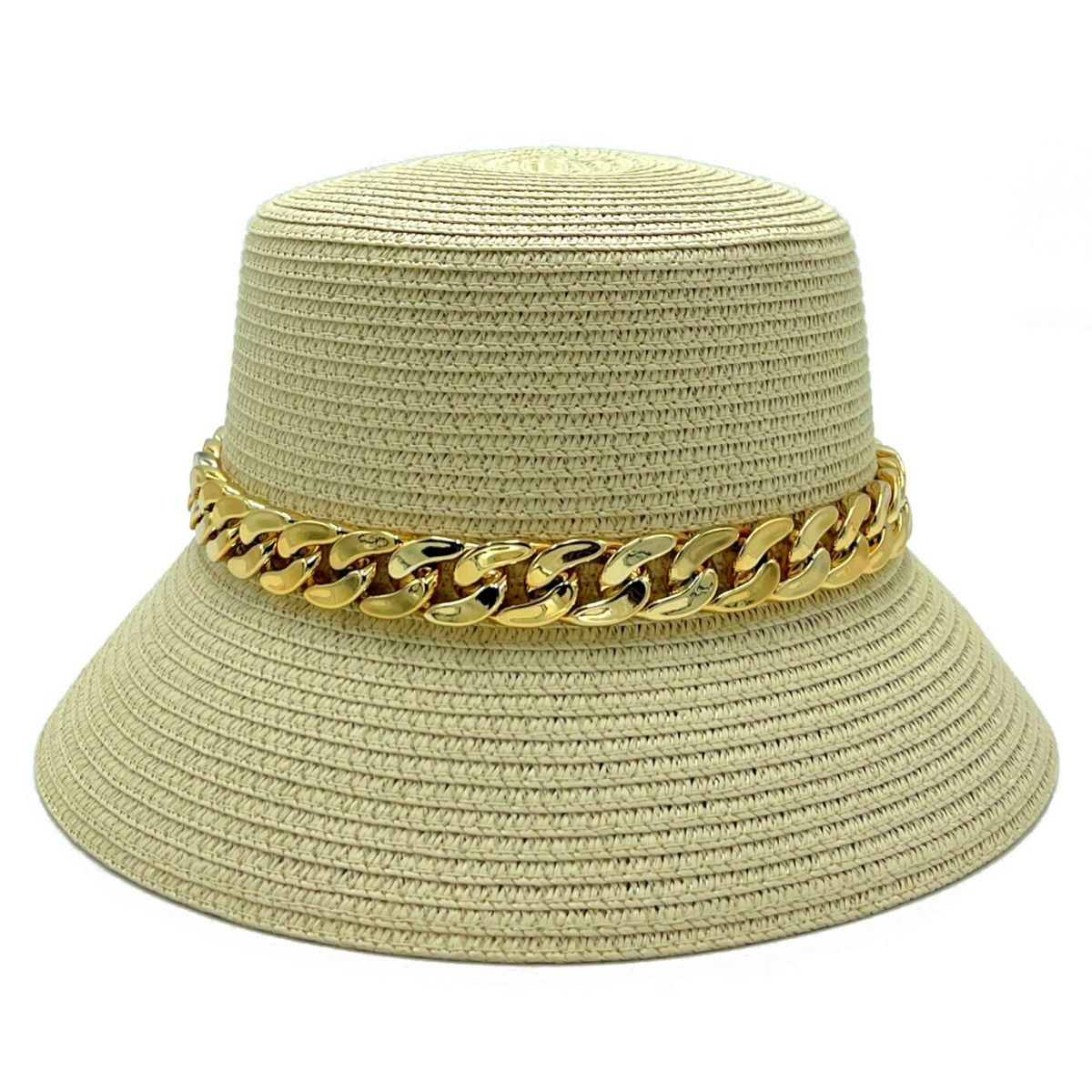 Bucket Hat Beige with Gold Chain Trendy Fashion Accessory