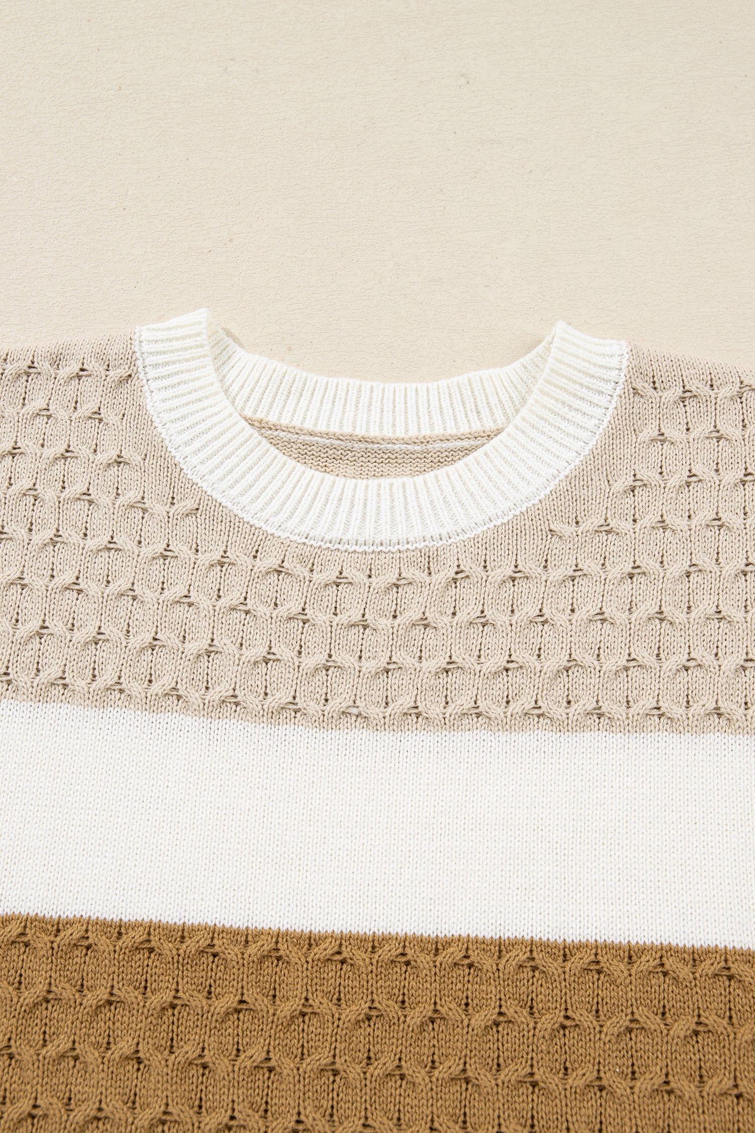 Brown Mixed Texture Knit Striped Color Block Loose Sweater