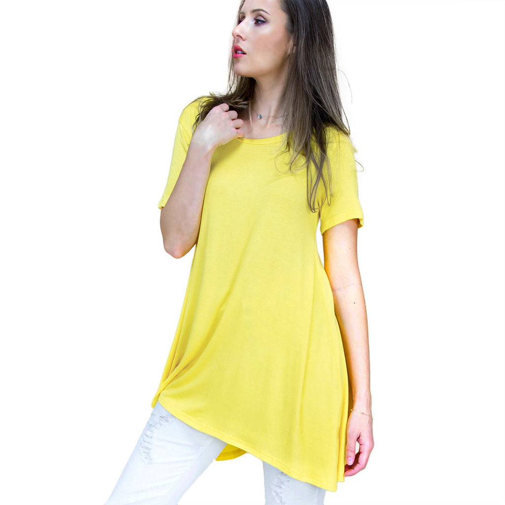 Women’s Yellow Scoop Neck Tunic Small Casual Stylish Top