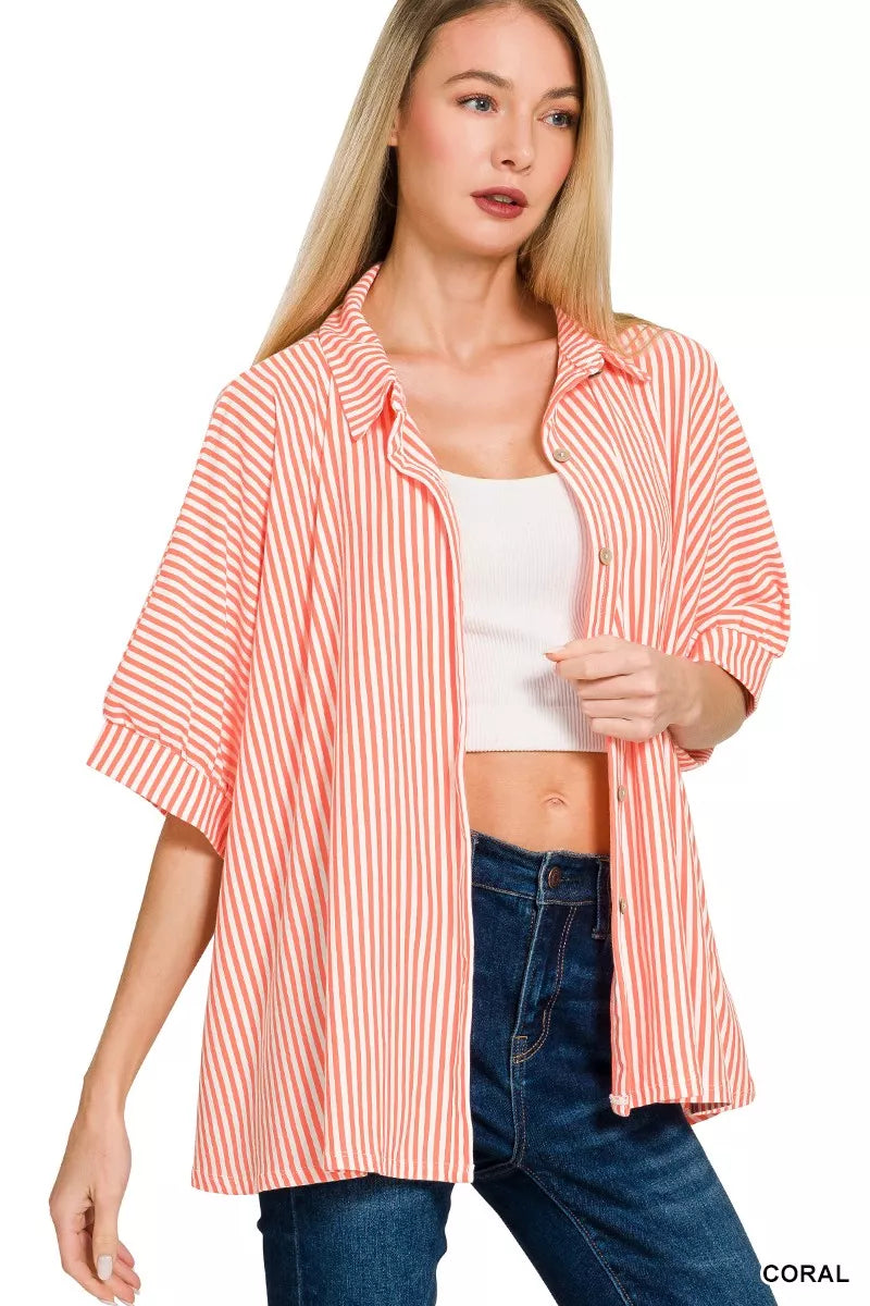 Oversized Stripe Button Down Shirt