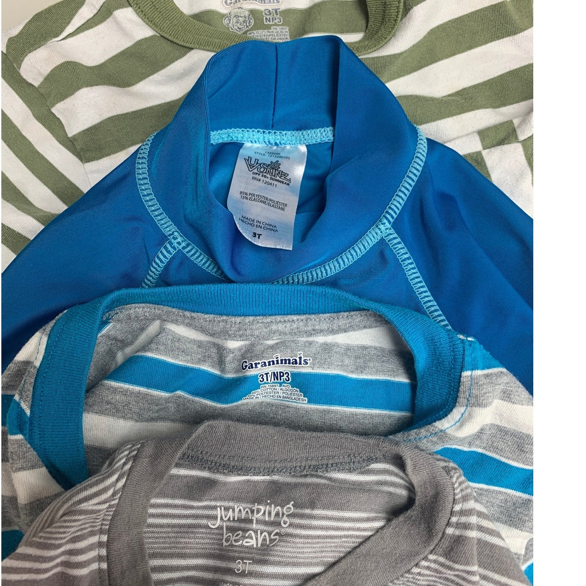 Lot of 4 Baby Boys 3T Striped Short Sleeve Dinosaur Half Sleeve Swim Shirts