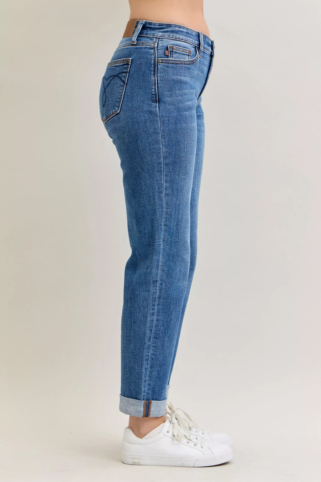 Full Size Mid Rise BF Classic Cuffed Jeans Plus Size