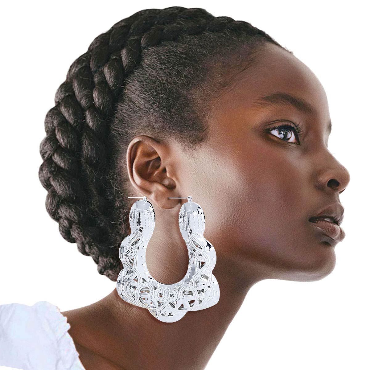 Silver Trapezoid Filigree Hoop Earrings – Stylish Statement Jewelry