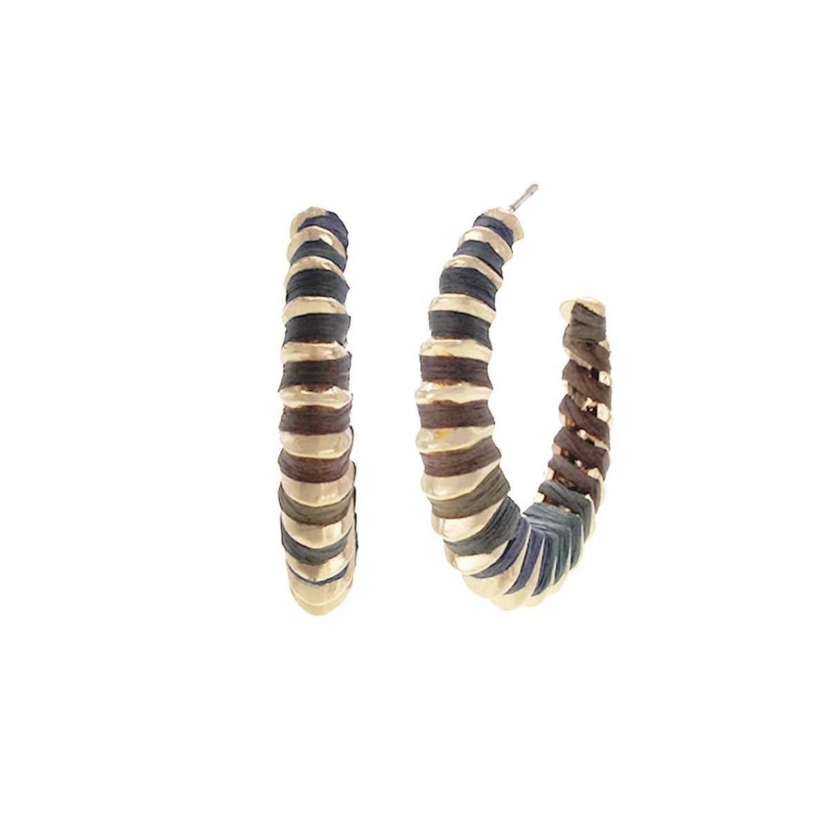 Statement Raffia Wrapped Multi Color Hoop Earrings, Trendy Fashion Jewelry