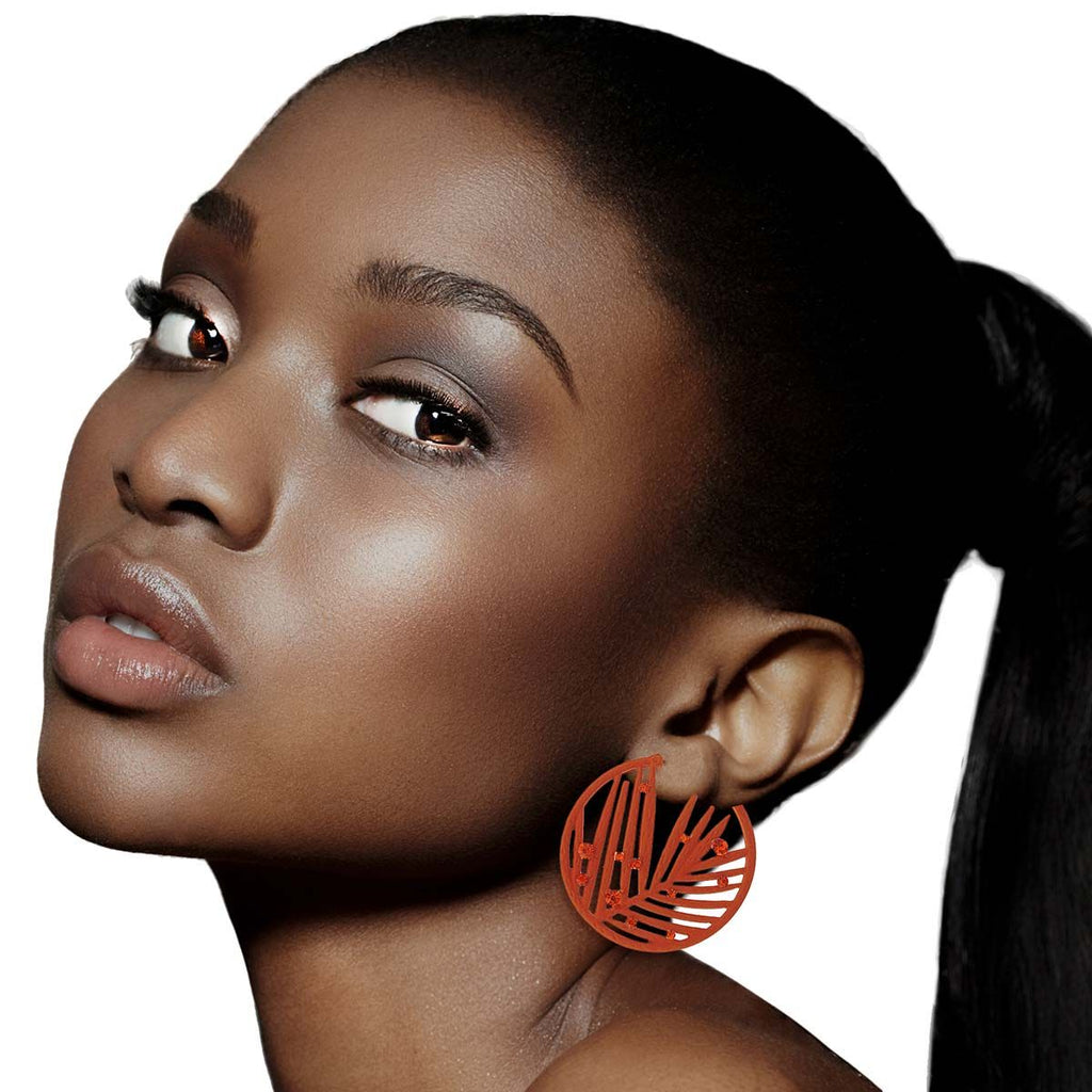Statement Burnt Orange Leaf Hoops Rubber Coated Stylish Earrings
