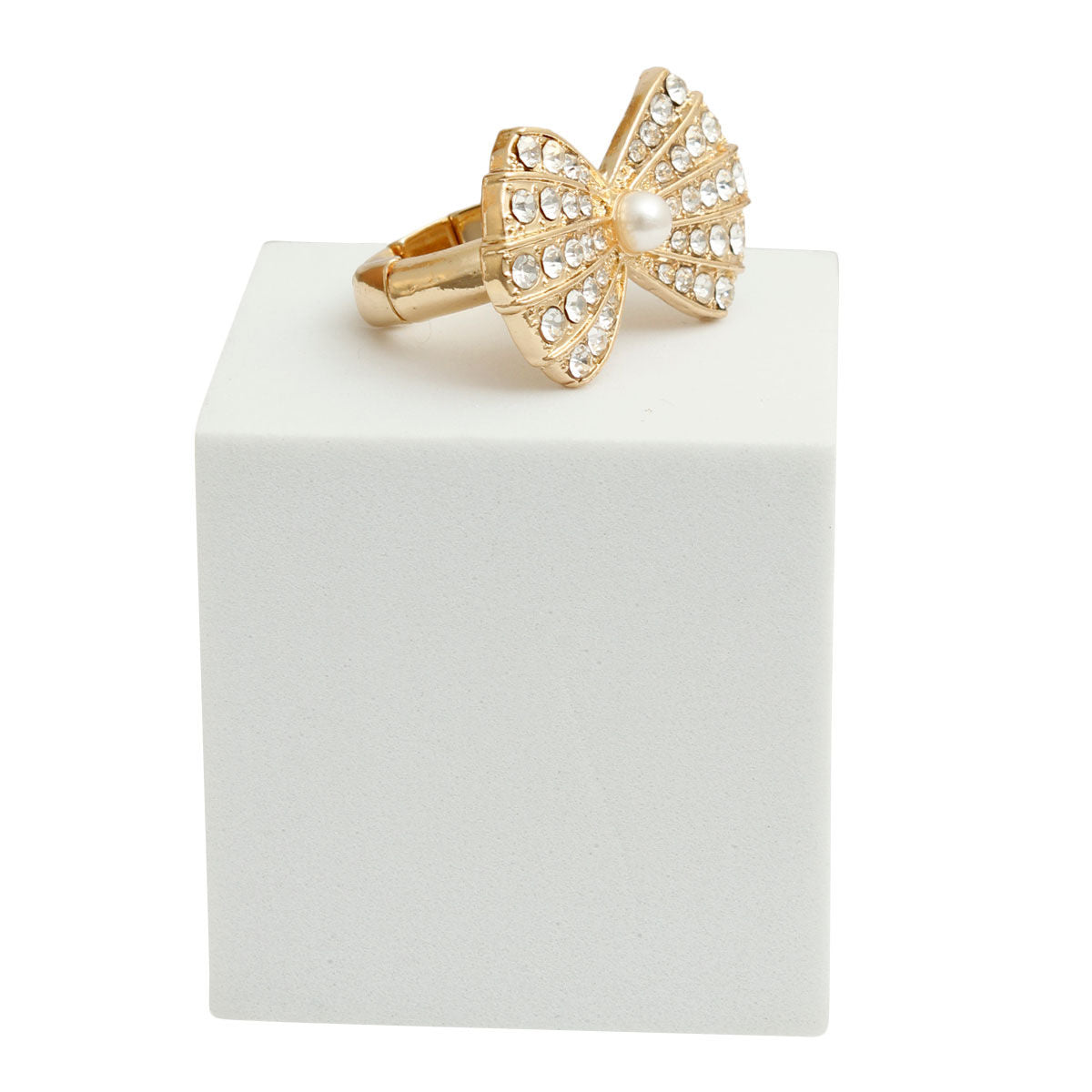 Statement Gold Rhinestone Bow Ring Stylish Fashion Jewelry Accessory