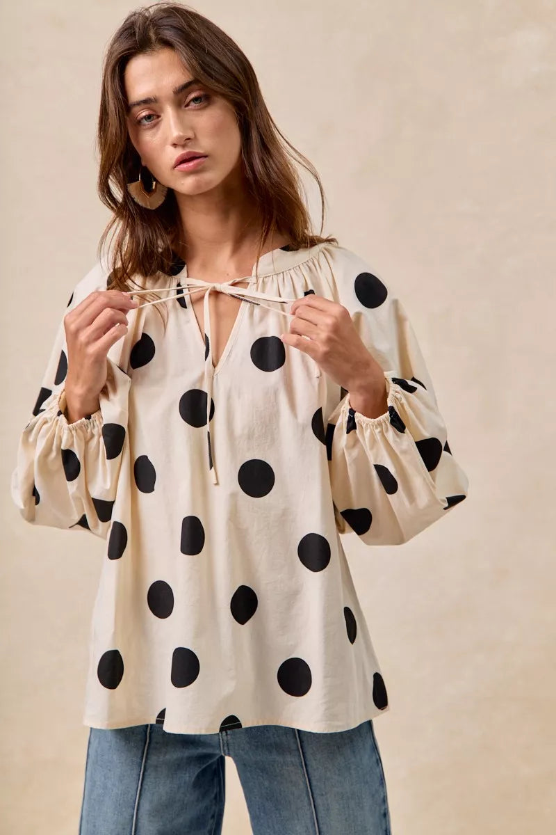 Polka Dot Exaggerated Balloon Sleeves Blouse