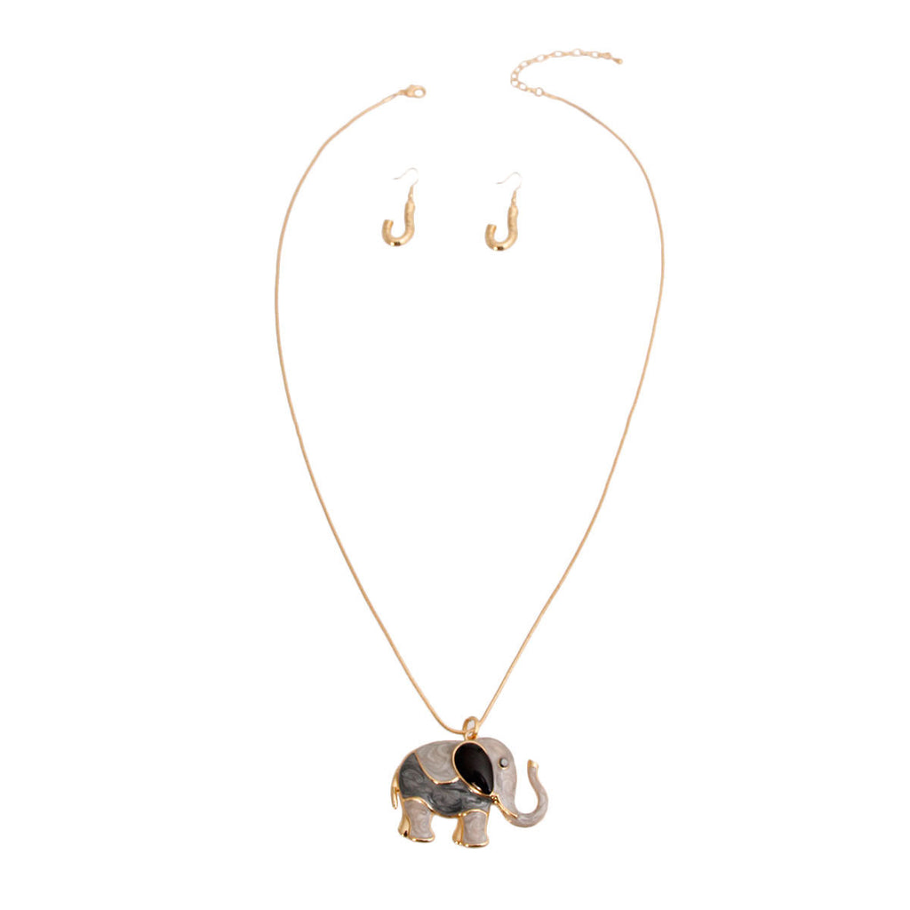 Statement Long Gold Gray Elephant Swirled Jewelry Set
