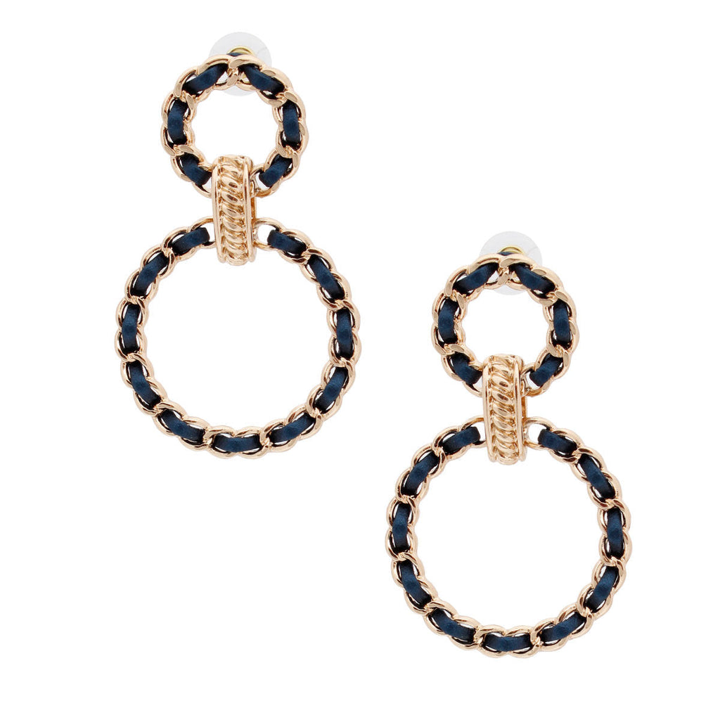 Woven Chain Statement Earrings in Navy and Gold – Trendy Fashion Jewelry