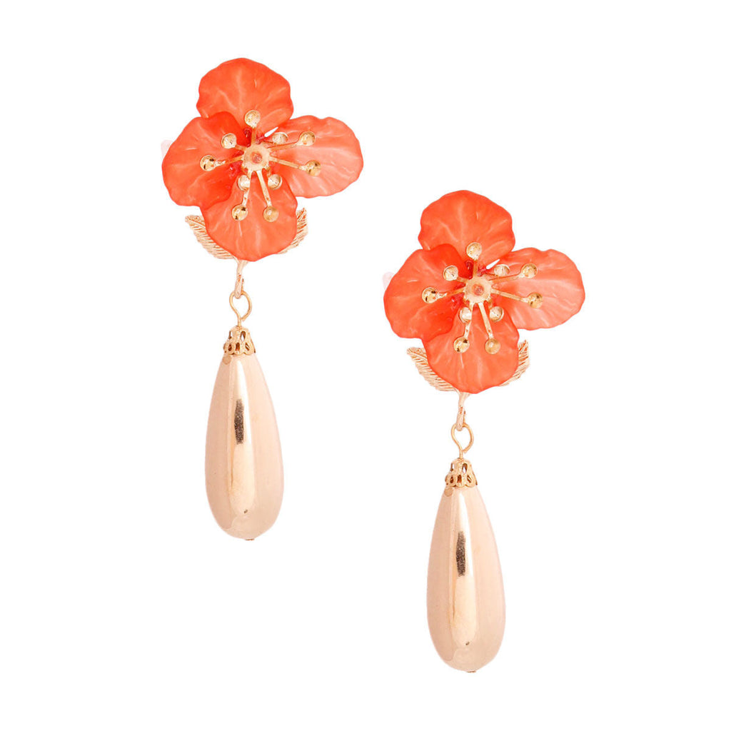 Teardrop Earrings Red Flower Stylish Statement Jewelry