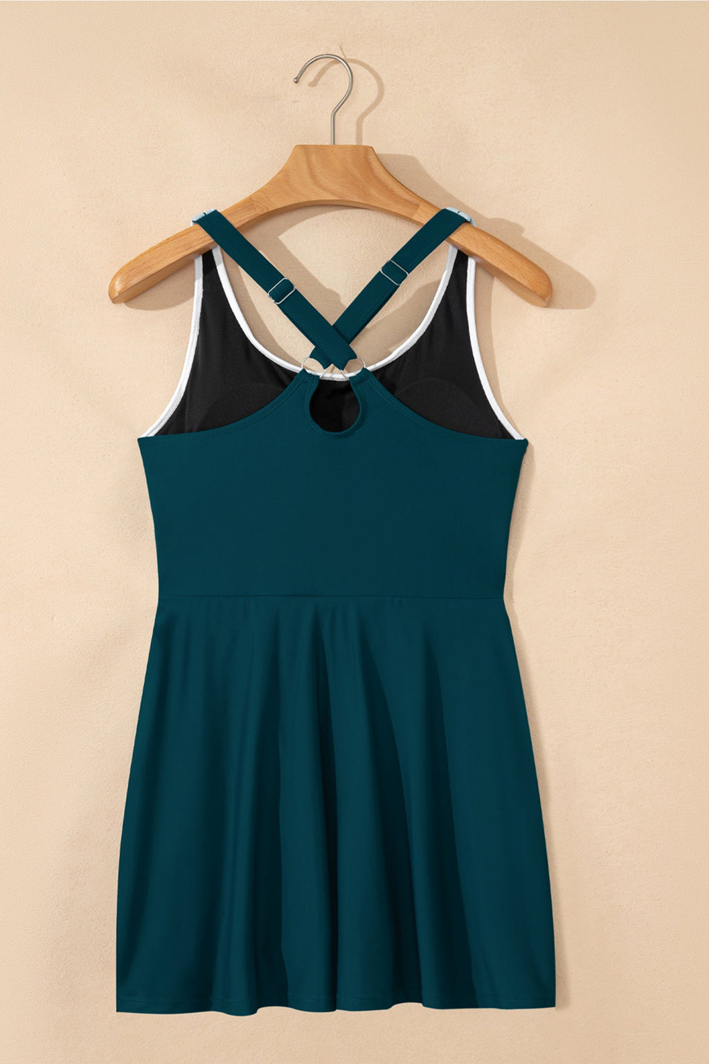 Blue Sapphire Contrast Edge Ruffled High Waist One Piece Swim Dress