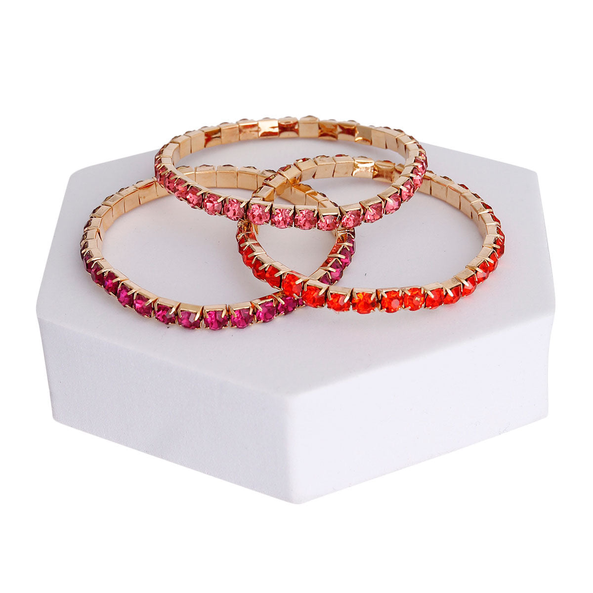 3 Strand Multi Pink 5mm Layered Bracelets Stylish Fashion Jewelry