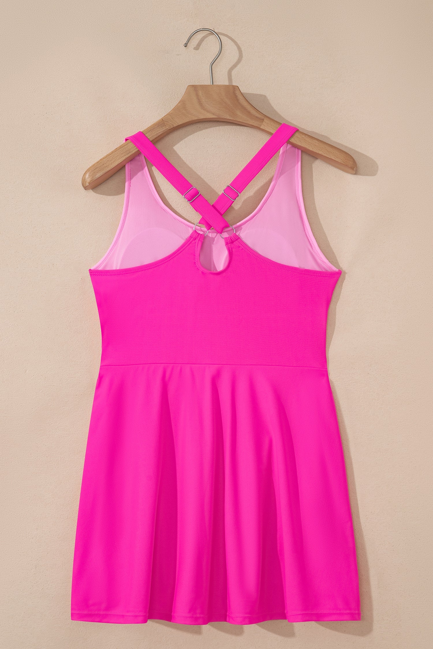 Rose Red Contrast Trim Neckline Active Shorts Attached One Piece Swim Dress