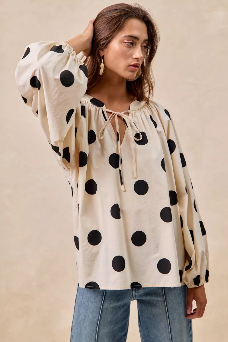 Polka Dot Exaggerated Balloon Sleeves Blouse