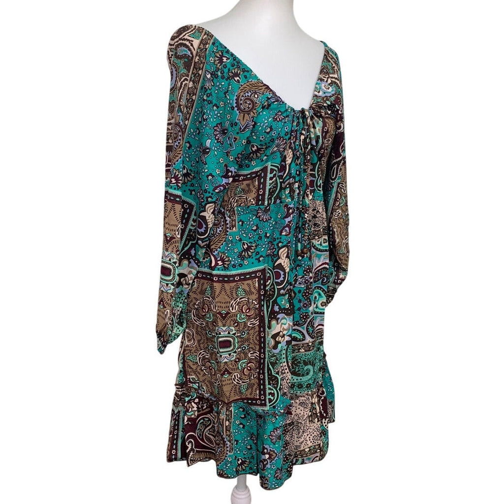 Earthbound Trading Co Womens Small 100% Polyester Floral Long Sleeve Dress